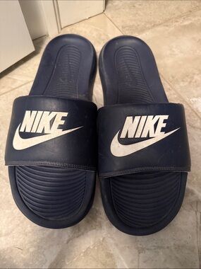 Nike Navy and White Slide Sandals
